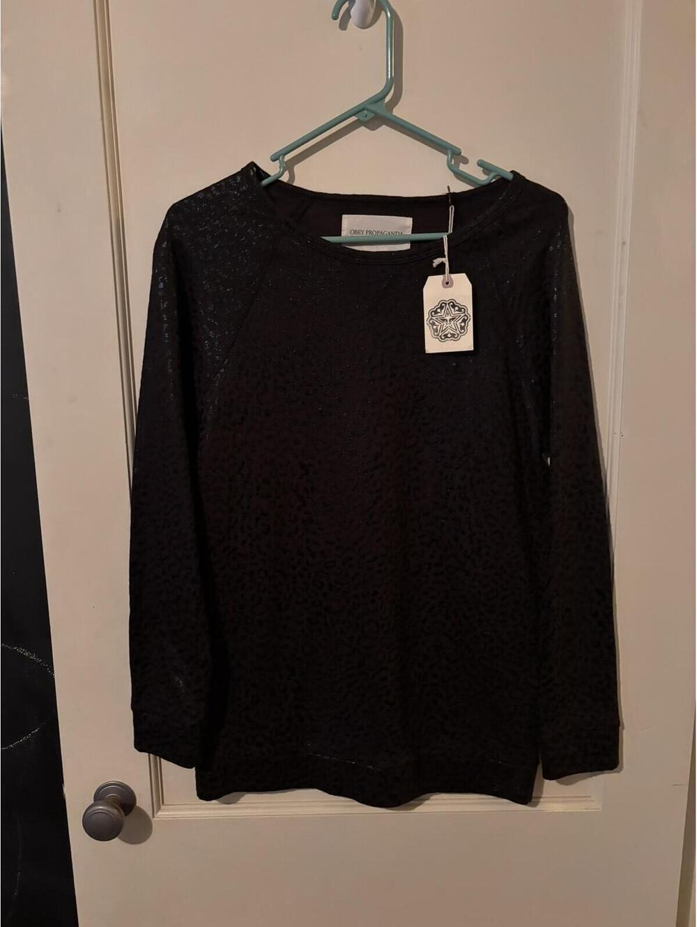 OBEY Propaganda Black Long Sleeve Textured Top Size S